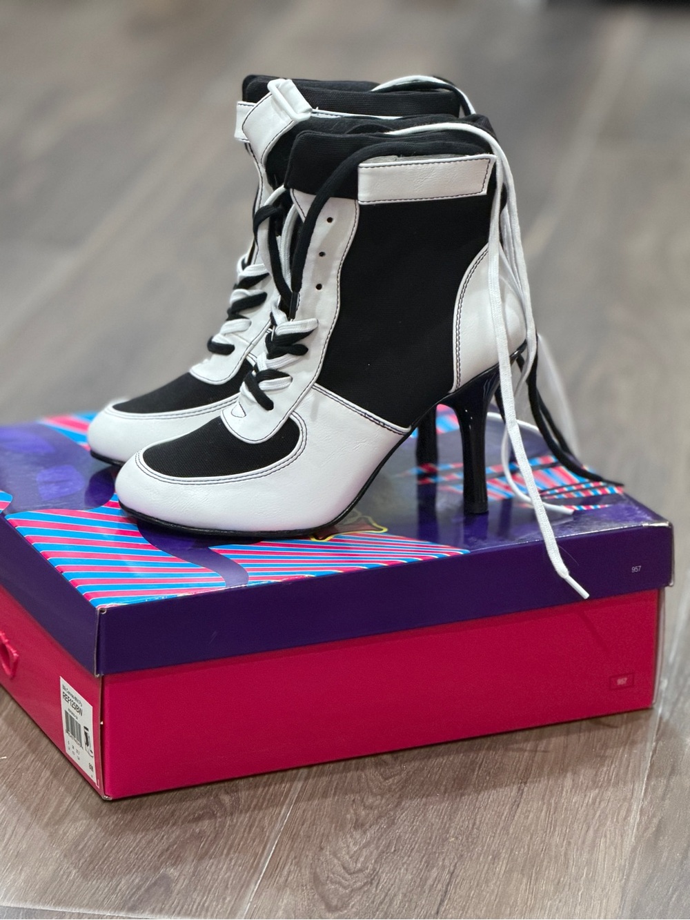 Black & White Cosplay Lace-Up High Heel Ankle Boots Suicide Squad Harley Quinn 8